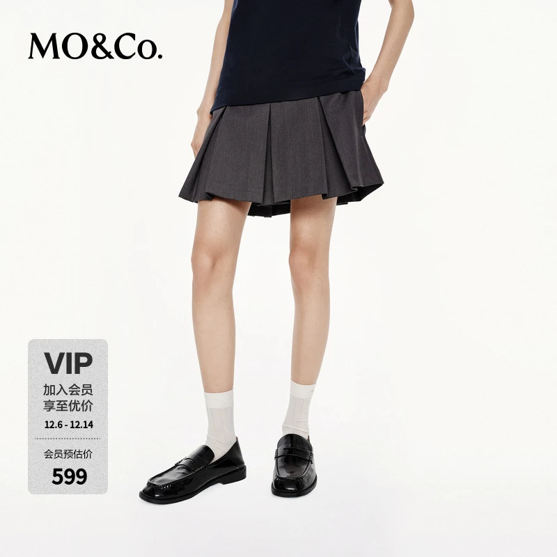 MOCO短裙2025新品高智学院风立体工字褶中低腰半身裙MBE3SKT024