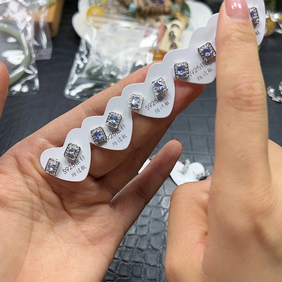 烟晶手链银S925镶嵌坦桑石耳钉