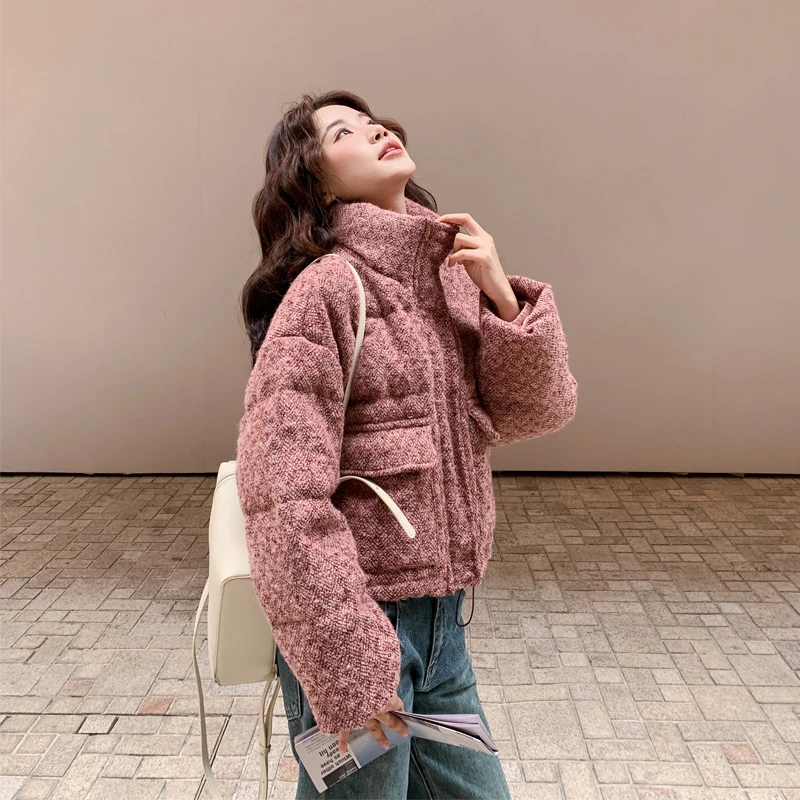 韩系氛围感短款羽绒服2025冬季新款小众ins风少女风白鸭绒面包服