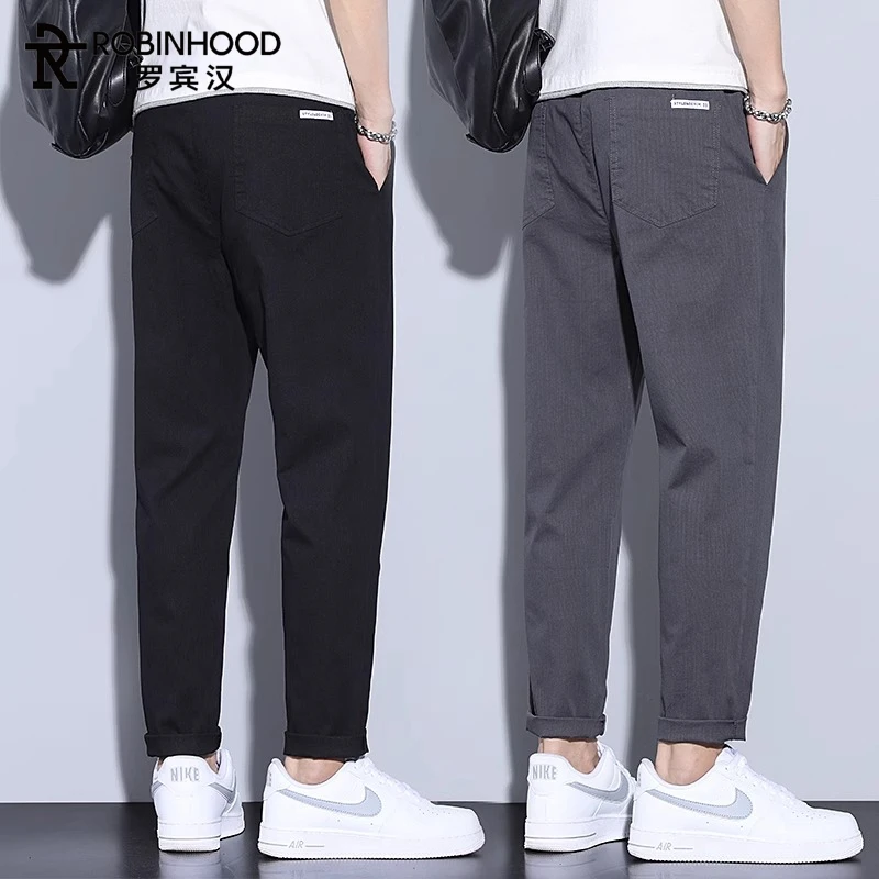 罗宾汉2025春季新款休闲裤男装潮流九分宽松直筒锥形百搭裤子男士