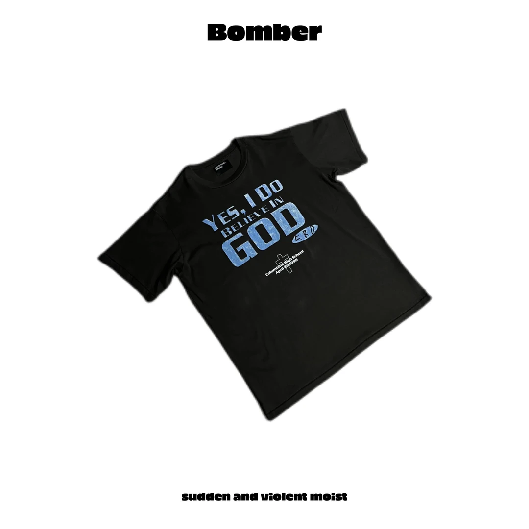 【E35】美式街头潮流洗水男女同款高奢T恤