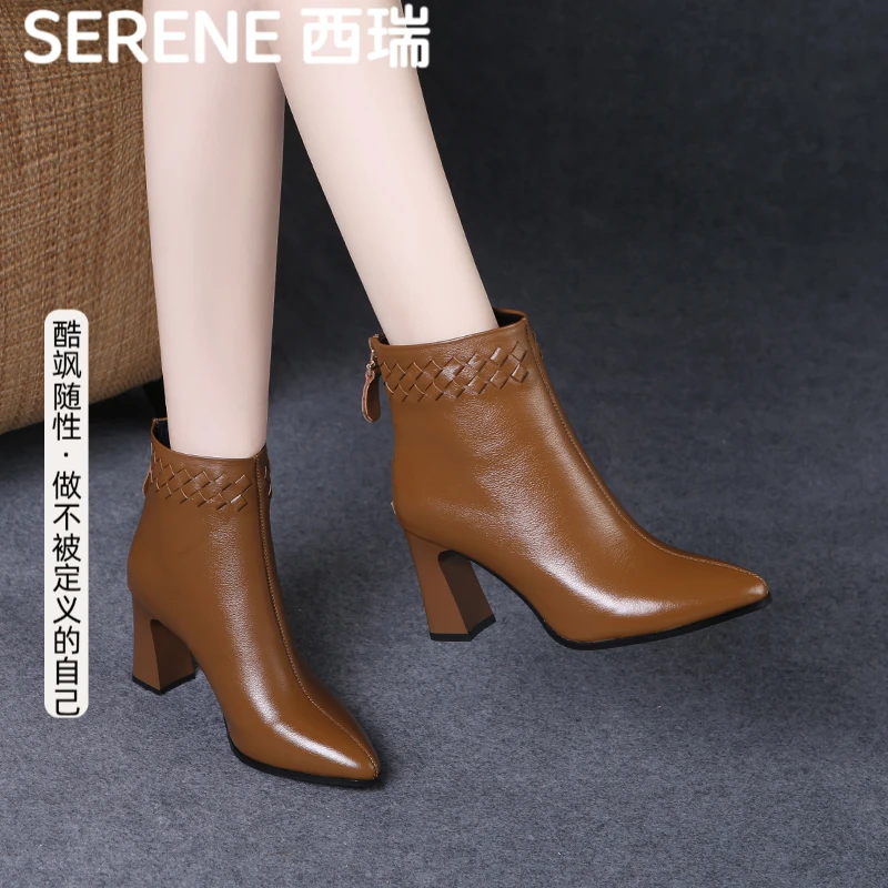 西瑞秋冬加绒高跟短靴穿搭明星同款鞋女款2025高级感独特漂亮靴子