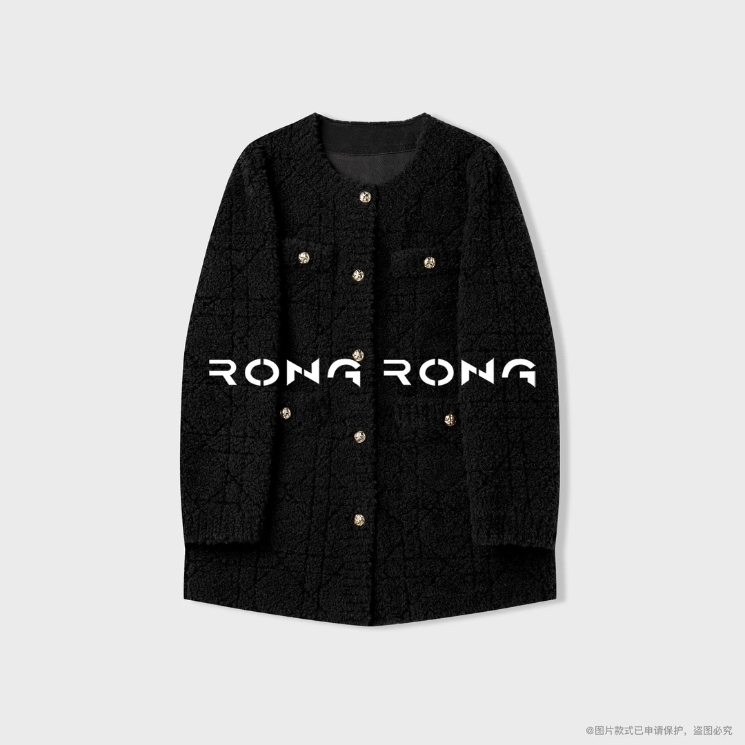 溶溶【光影暮歌】RONGRONG 100绵羊毛法式复古颗粒绒外套38D810-2