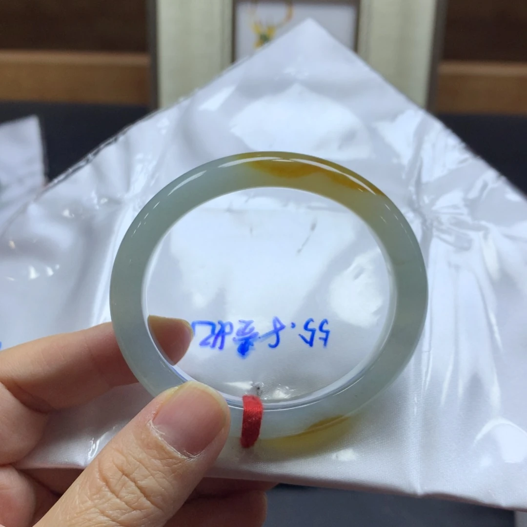 翡翠手镯未镶嵌冰胶黄翡贵妃55-56