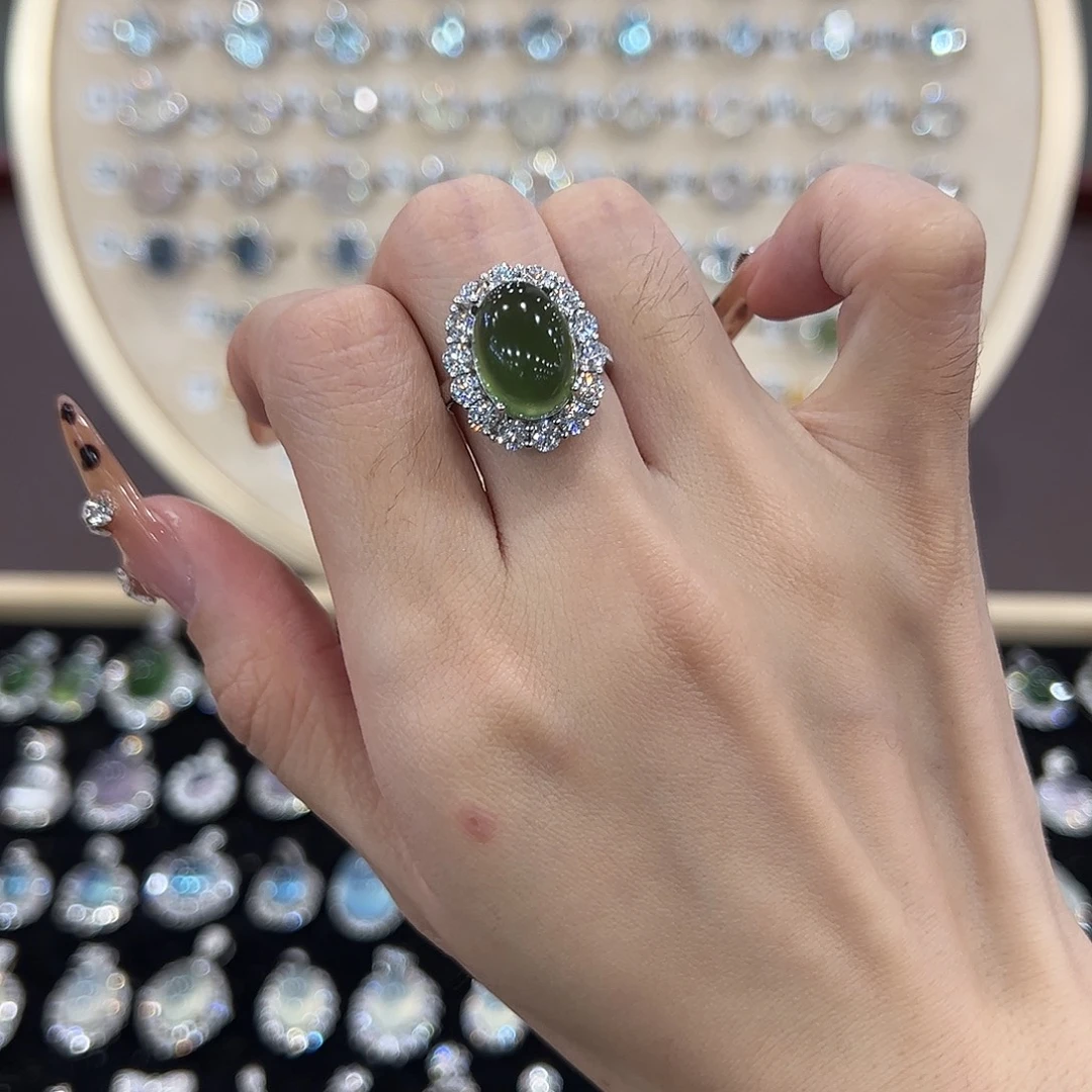 一***²蛇纹石玉银S925镶嵌戒指