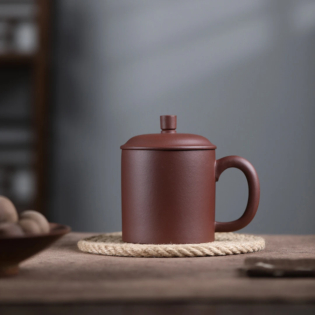 宜兴原矿紫砂60目紫泥正气杯办公盖杯