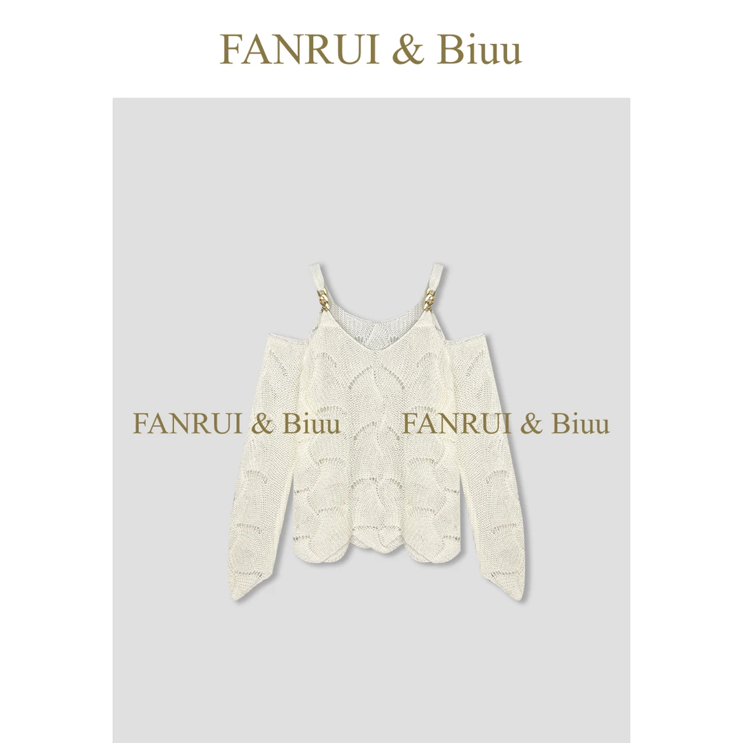 FANRUI/泛芮「空镮叙语」富家千金夏季镂空设计感露肩针织衫B17085