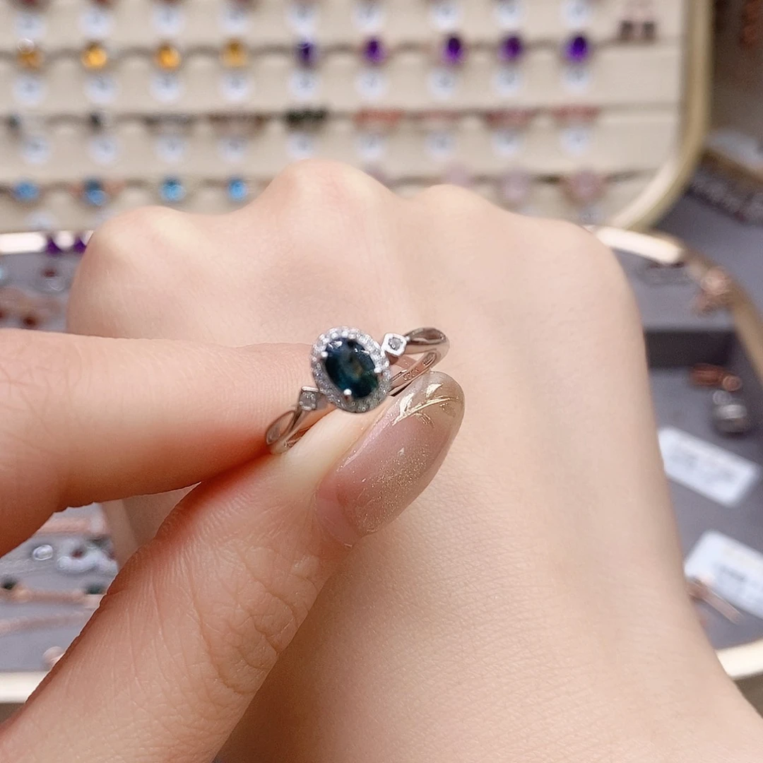 蓝宝石戒指银S925镶嵌戒指