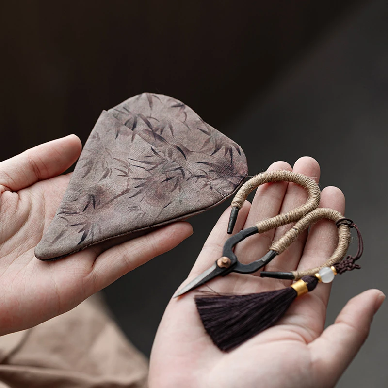 复古小剪刀茶包剪刀布套袋家用包装手工剪线头茶剪茶艺茶道零配件