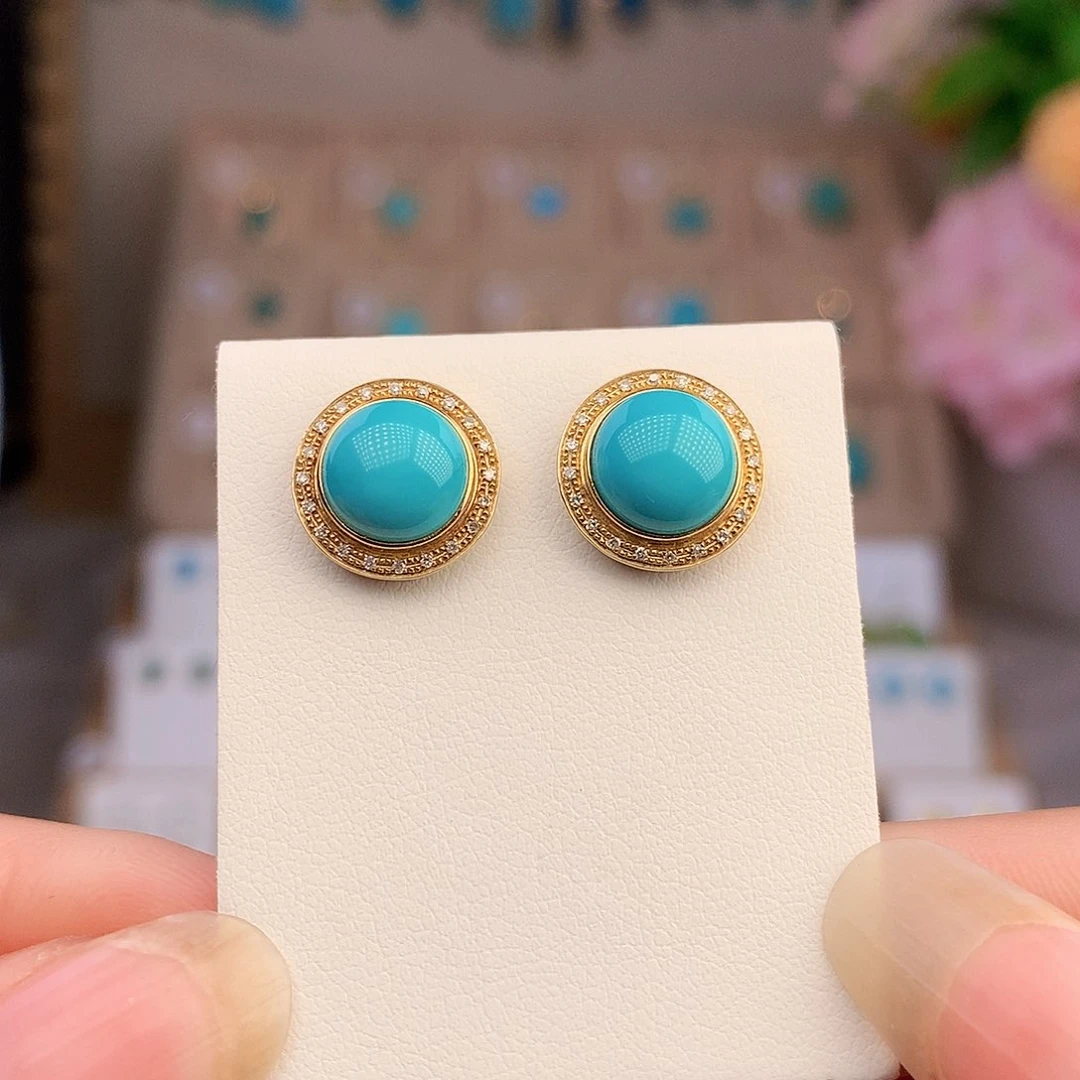 18K金镶嵌绿松石耳饰