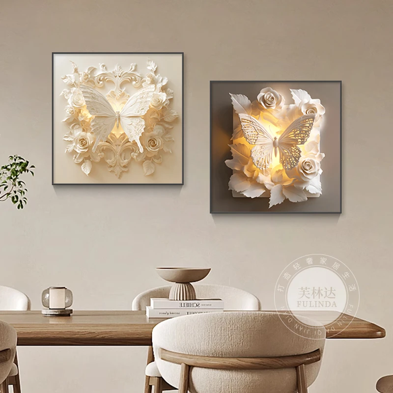 高档餐厅装饰画2025新款轻奢蝴蝶花卉客厅玄关壁画餐桌背景墙挂画