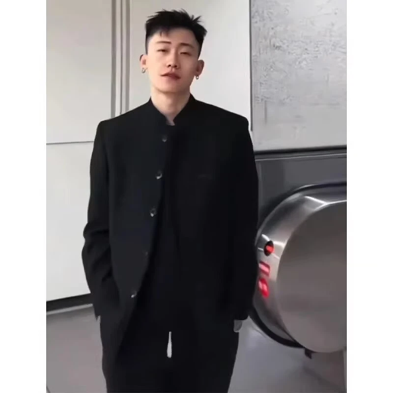 高档宽松中山装青年休闲痞气韩版西装外套常规无开衩多粒扣立领
