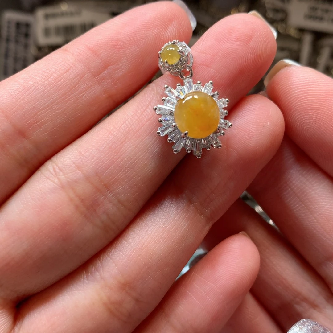 翡翠戒指银S925镶嵌吊坠445