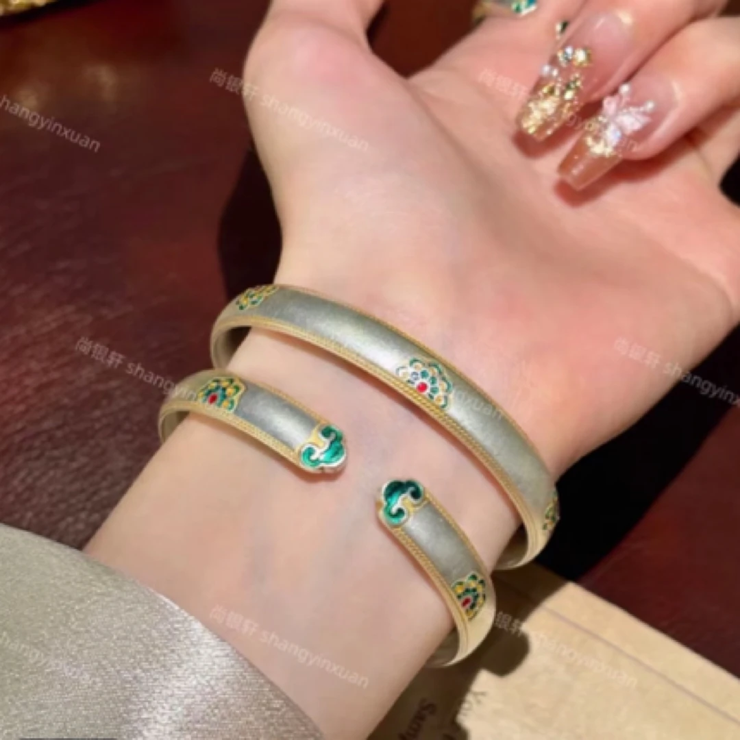 足银手镯 A33足银999宝相花如意开口手镯