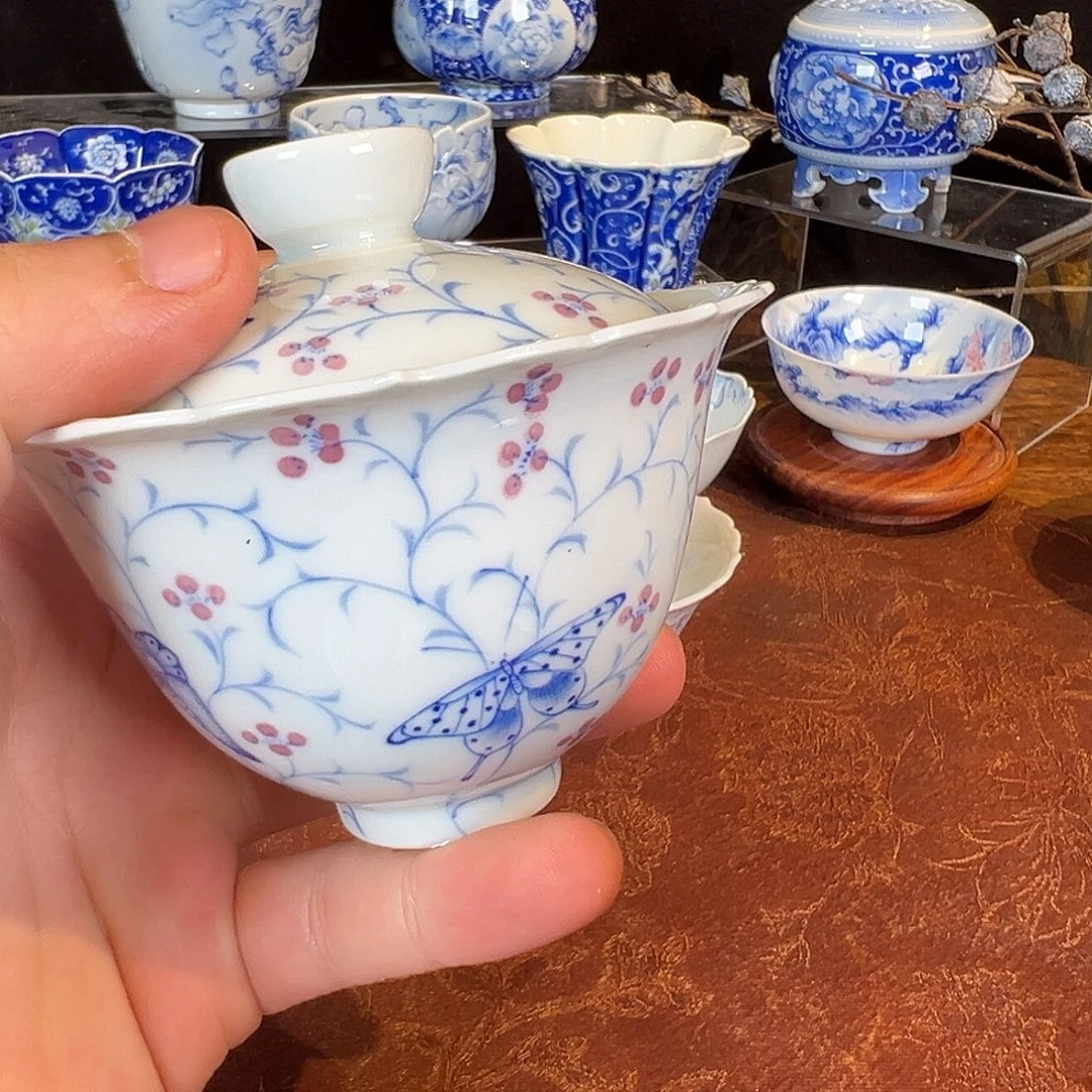 杯子青瞧轩庄周梦蝶盖碗