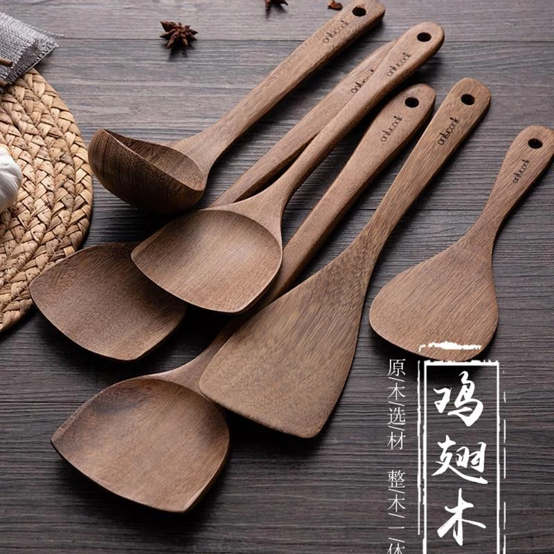 日本工艺长柄木铲鸡翅木锅铲木头铲子不粘锅专用炒菜铲子木勺