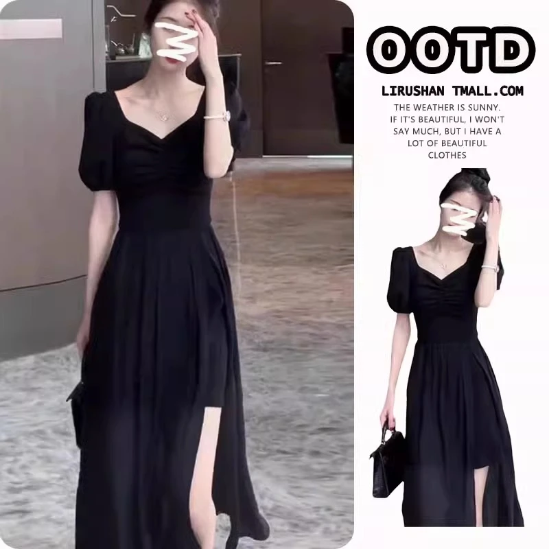 法式高级感小个子显瘦黑色连衣裙子女装2025新款夏季气质时尚长裙