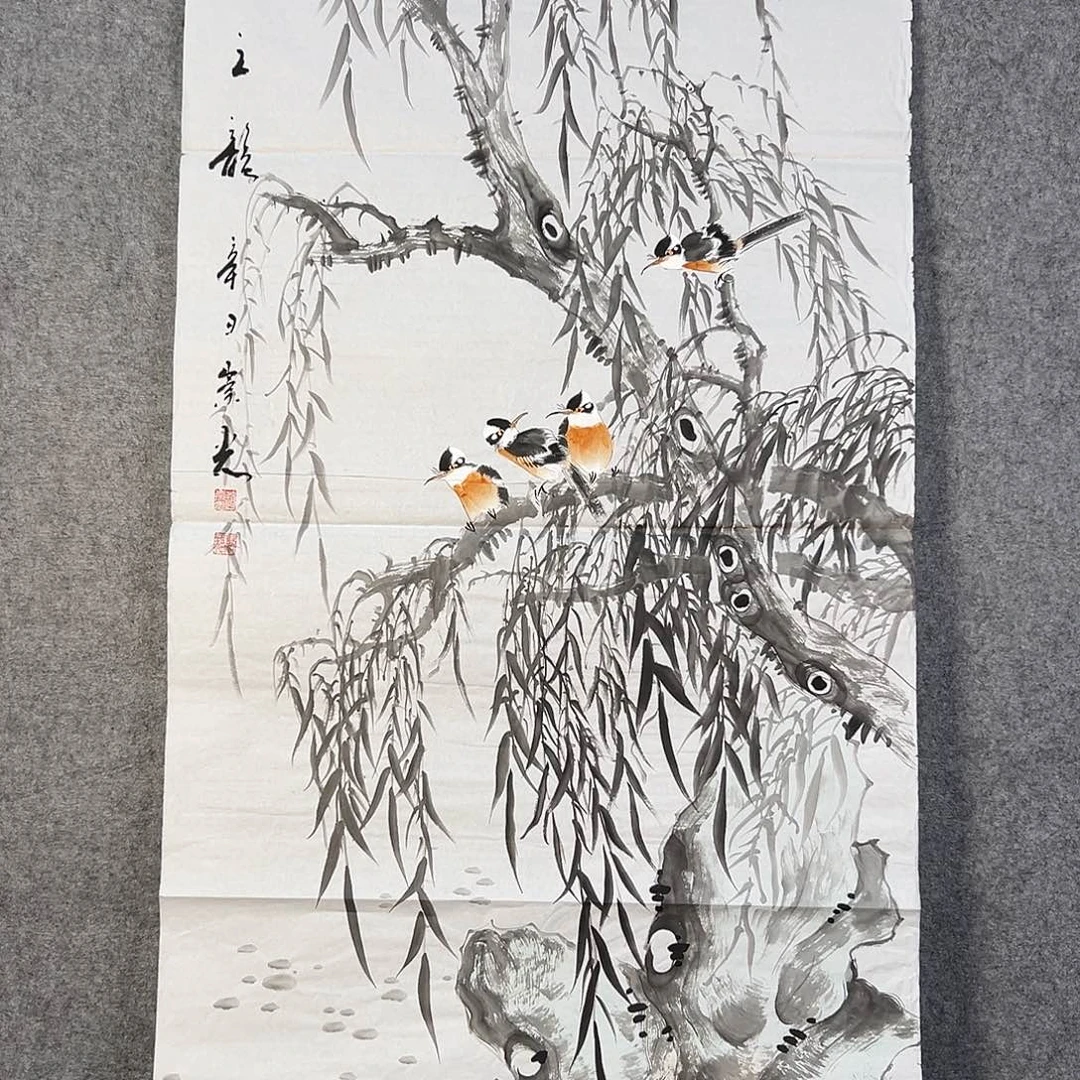 国画402 花鸟在树丛的顶端鸣叫叫声