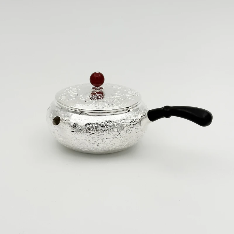 新品手工百花侧把银壶