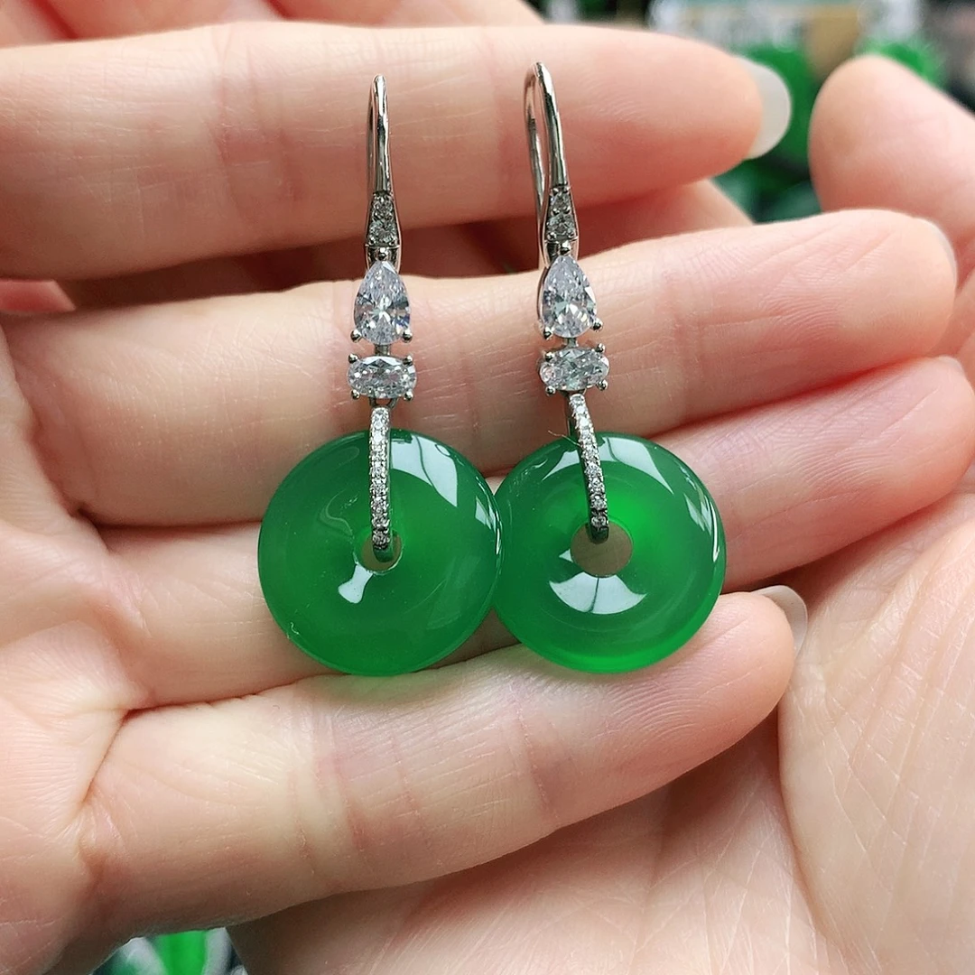 玛瑙/玉髓银S925镶嵌耳钉