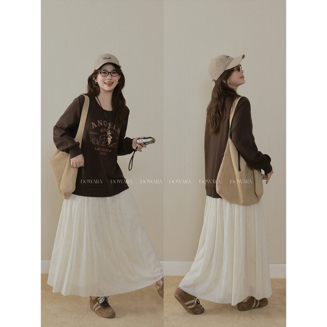 现货大婉酱微胖定制【重返洛杉矶】气质休闲拼接假两件连衣裙 2656D