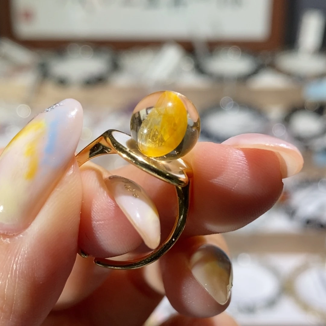 水晶珠宝半成品银S925镶嵌金箔胶花戒指9.5