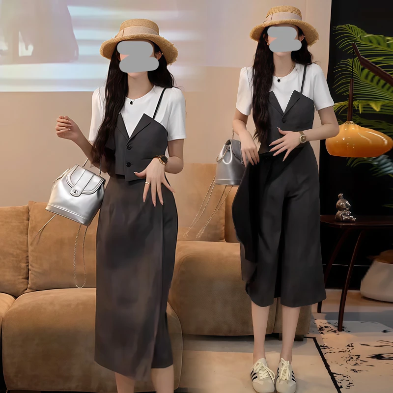 法式小香风拼接撞色套装女2025年夏季新款遮肉上衣半身裙两件套潮