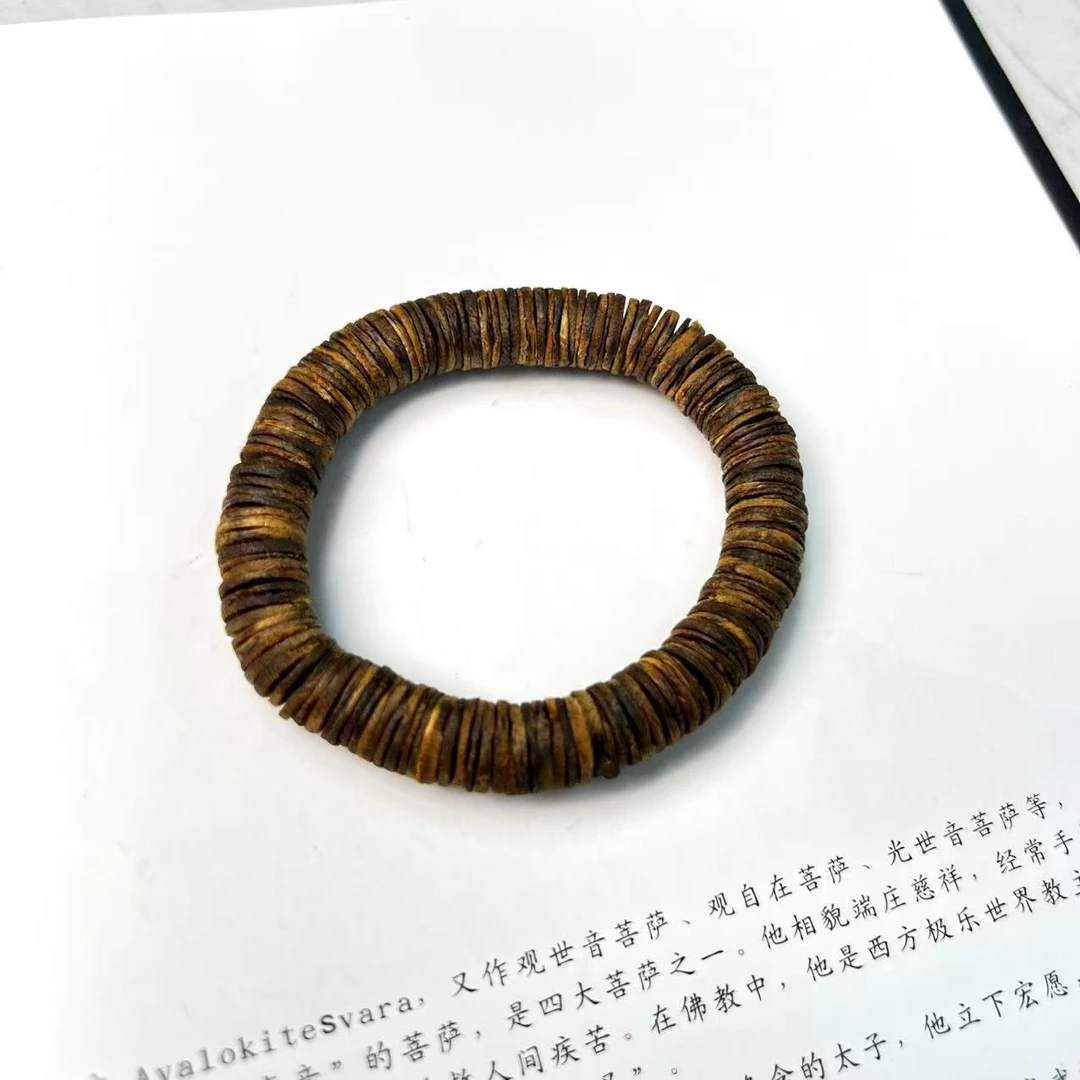 沉香【熊总夫妇】全沉水老白棋圆叶片珠手串-约10mm