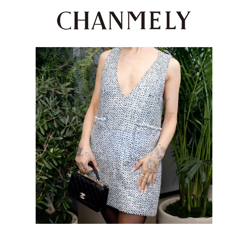 【CHANMITY】小香手工坊高级重工斜纹亮闪软呢轻薄连衣裙025291