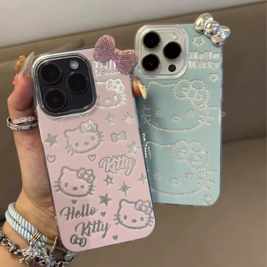 凯蒂猫蝴蝶结苹果13/vivo华为p70/oppo小米iPhone16羽纱手机壳