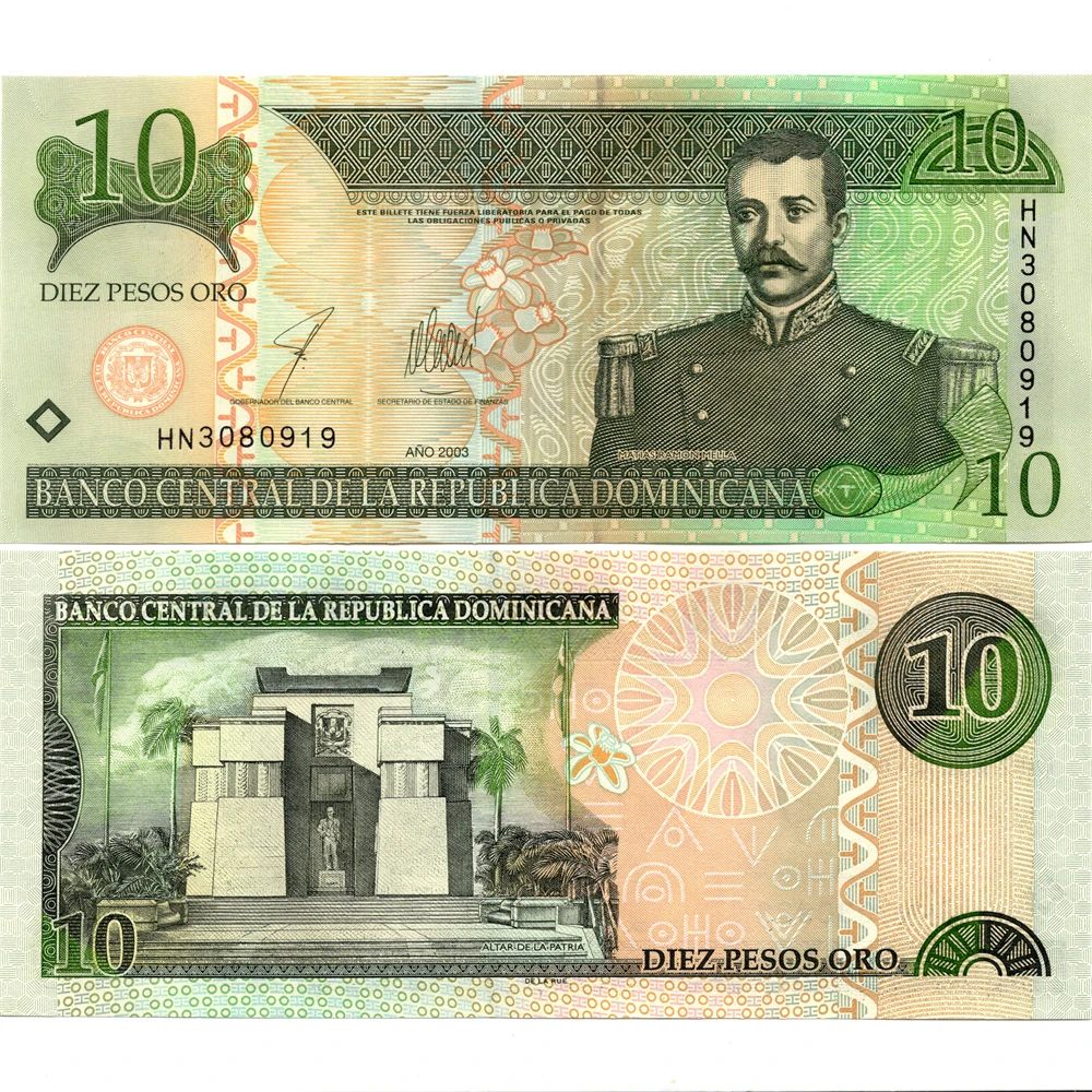 多米尼加10比索2003年全新UNC纸币老纸钞外国钱币收藏
