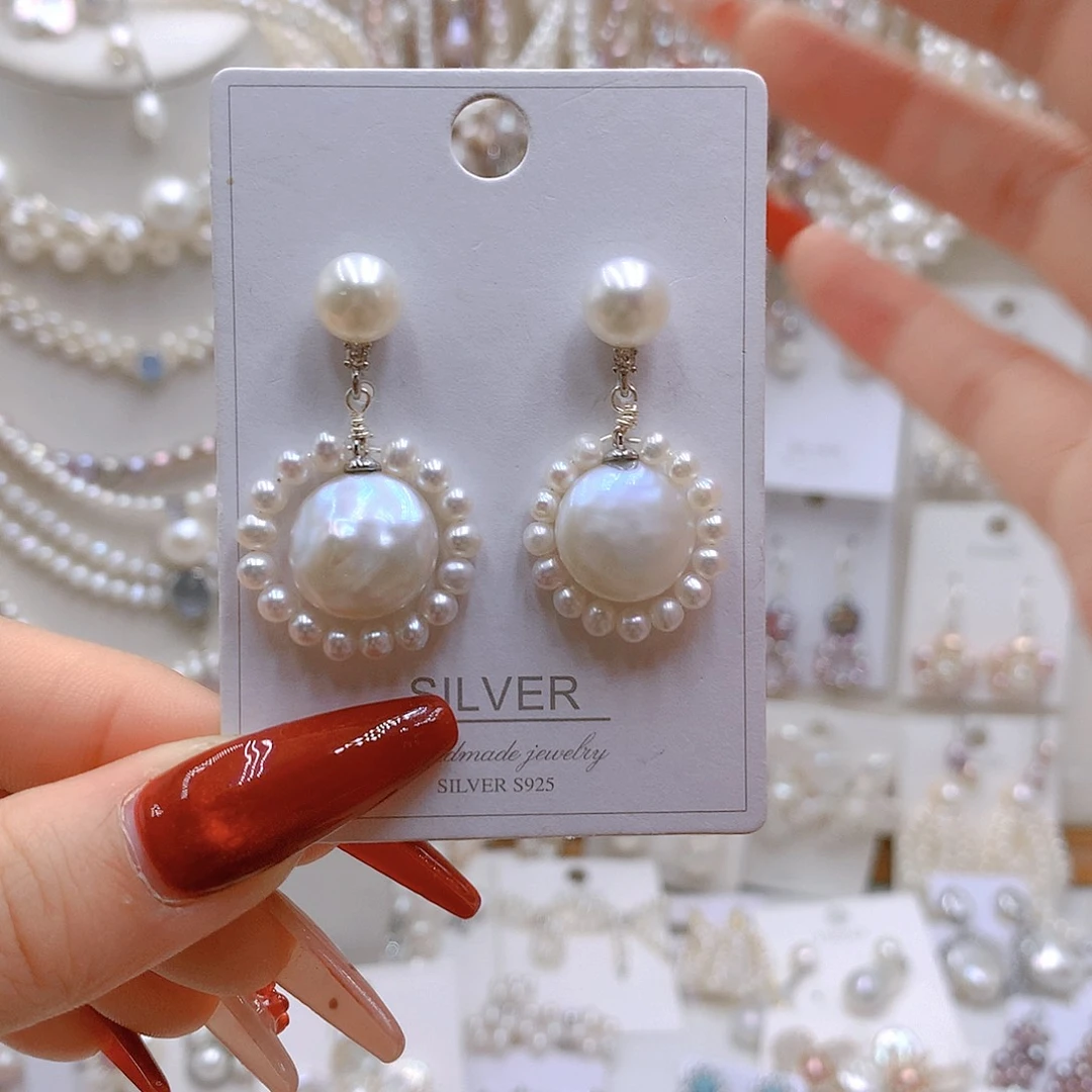 银S925镶嵌耳饰淡水珍珠