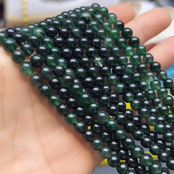 玛瑙/玉髓未镶嵌珠宝半成品T604  6m绿草莓晶圆珠一条