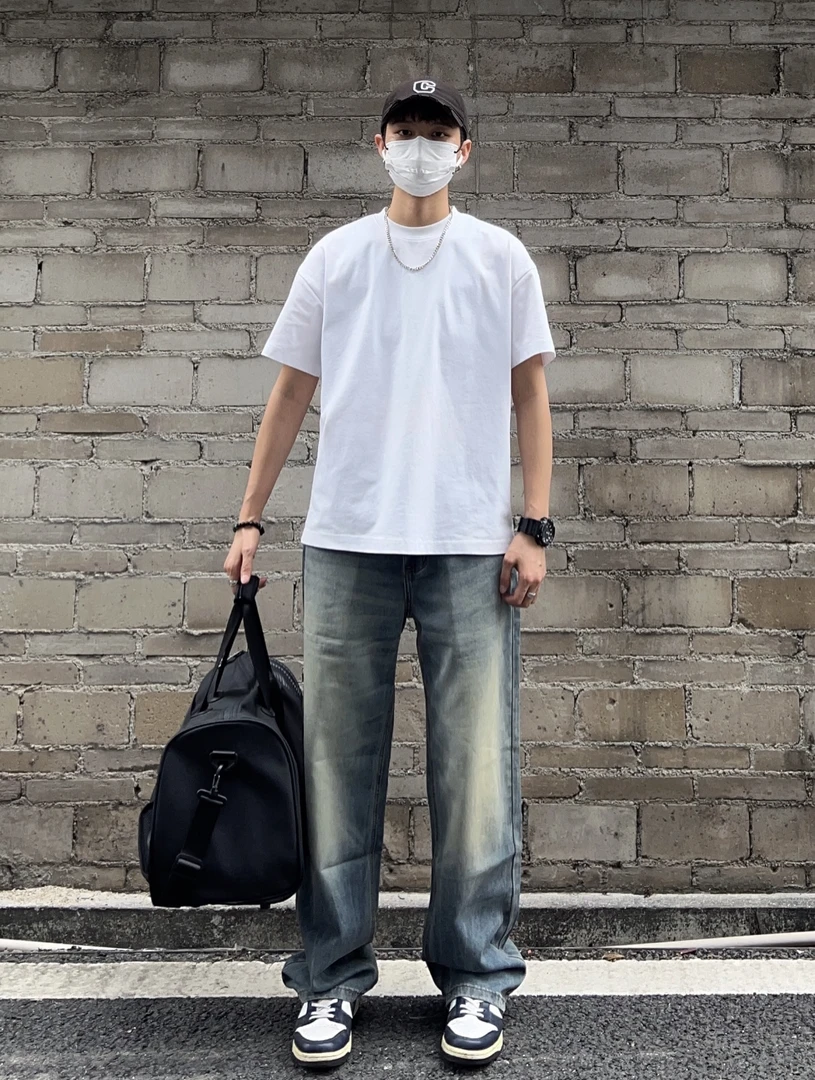 15【王德发】美式280g重磅纯棉短袖t恤男士宽松纯白色打底衫2025