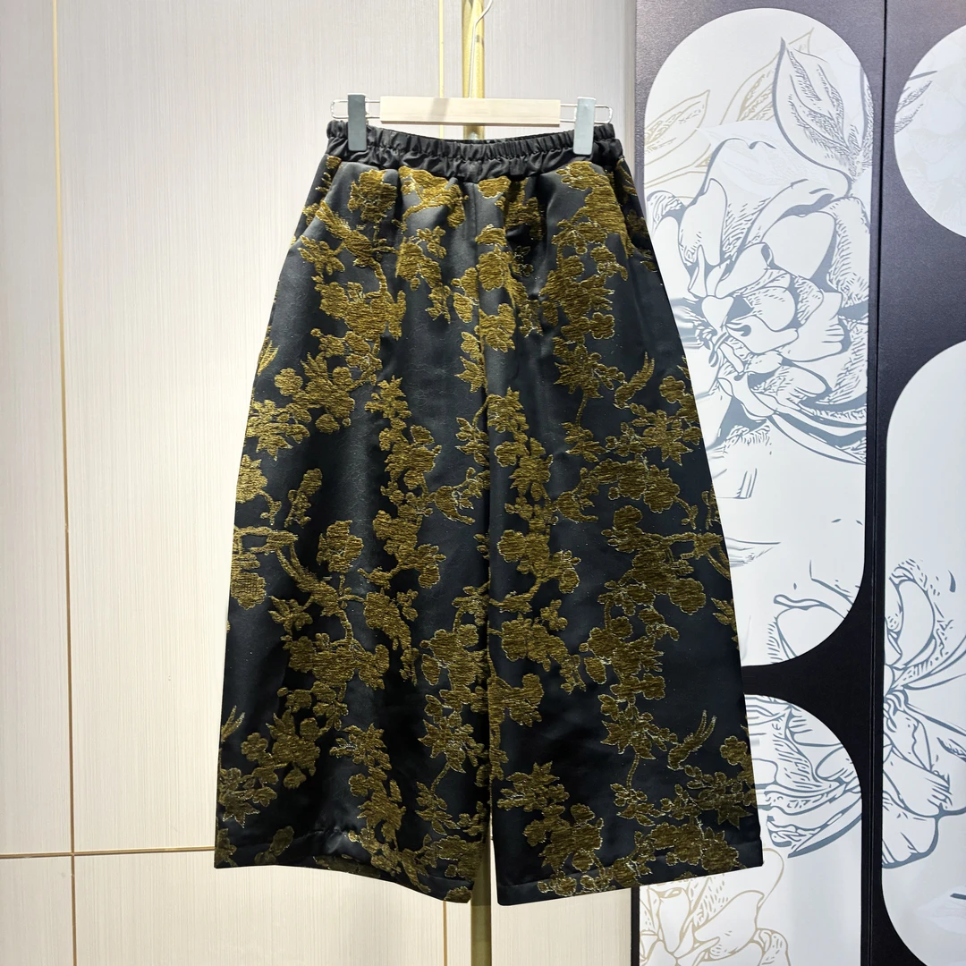 922 金蓉雅韵 新中式国风阔腿裤百搭复古提花裤宽松休闲慵懒风