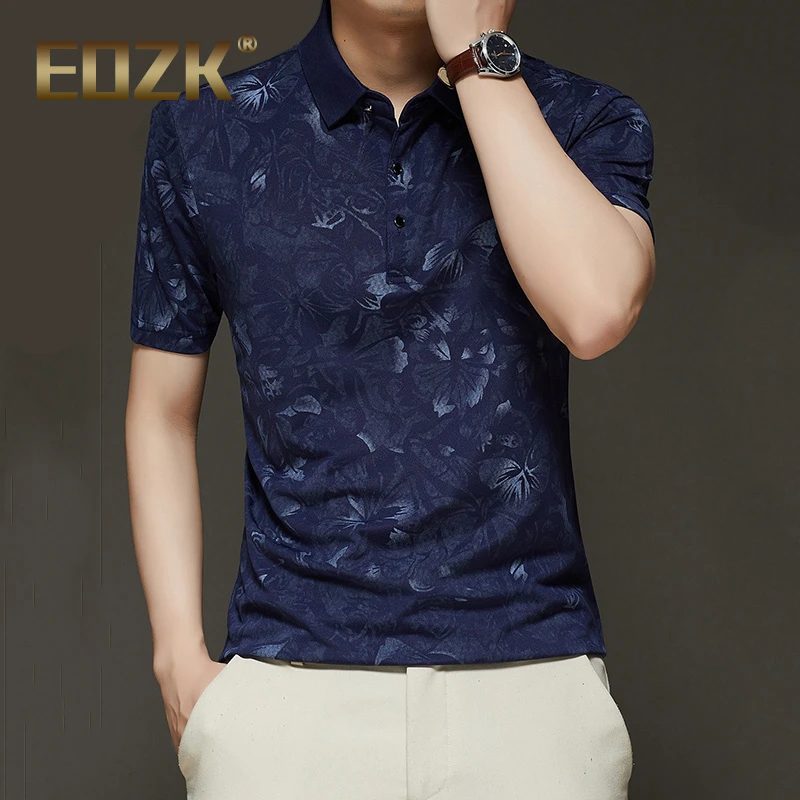 Eozk翻领polo衫男士新薄款印花上衣2025年夏季潮牌休闲短袖t恤男