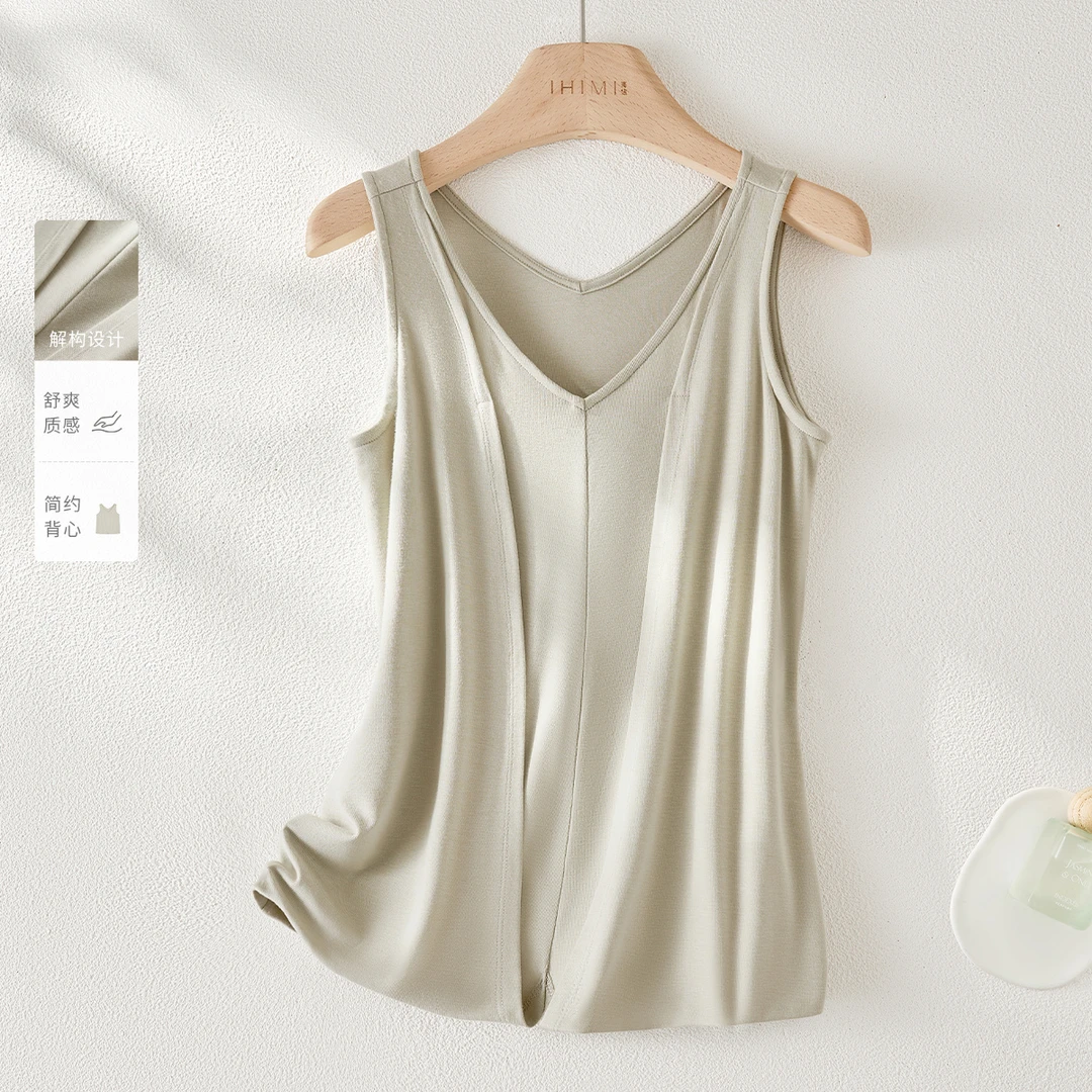 IHIMI海谧冰肤科技棉简约背心2025夏季新款扭结无袖V领上衣T3B008
