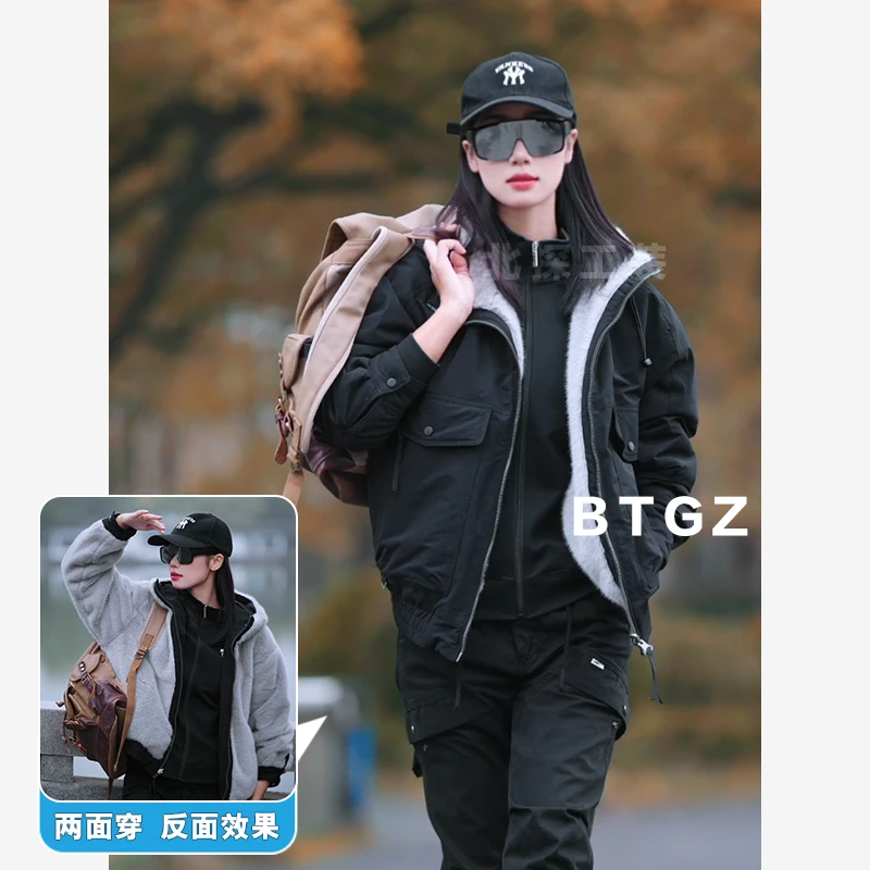 BEITAN/双面穿 座山雕男女外套2025冬季新款加绒派克棉服