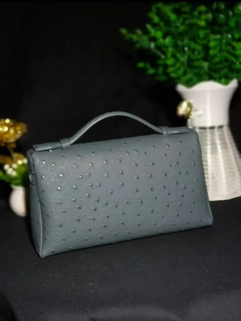 （饭盒包鸵鸟19cm）2024新款19鸵鸟纹盒子包真皮单肩斜挎手提女包