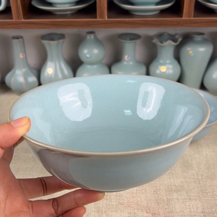 杯子瓷天青釉大号汝窑碗微瑕口径18厘米