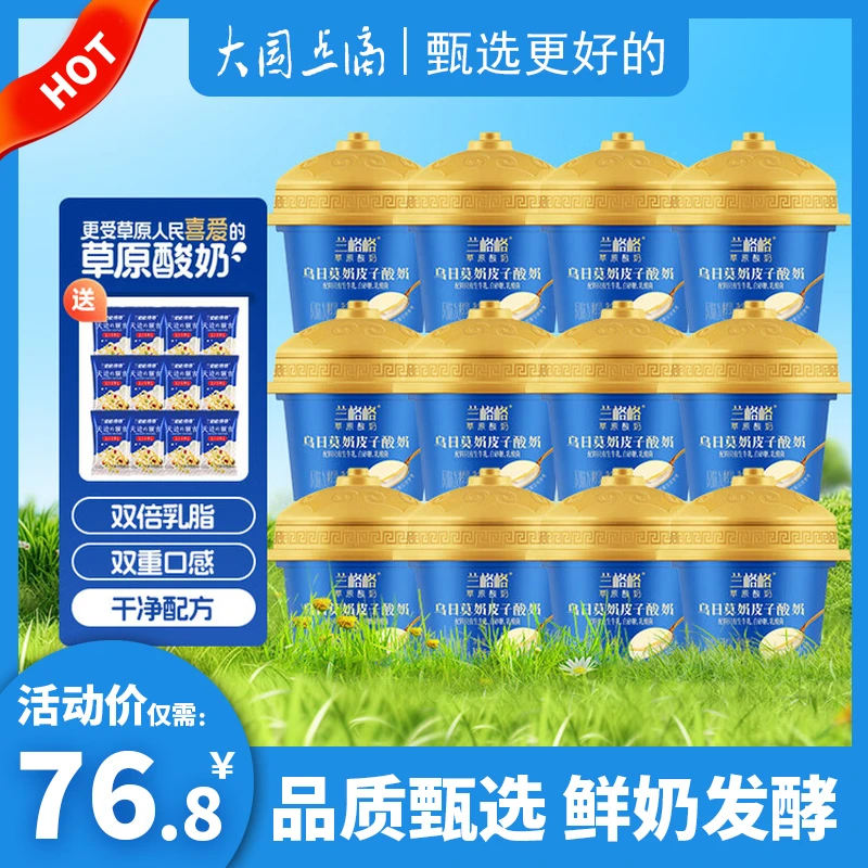 兰格格乌日莫奶皮子酸奶蒙古包包装内蒙古特产生牛乳发酵140g*12