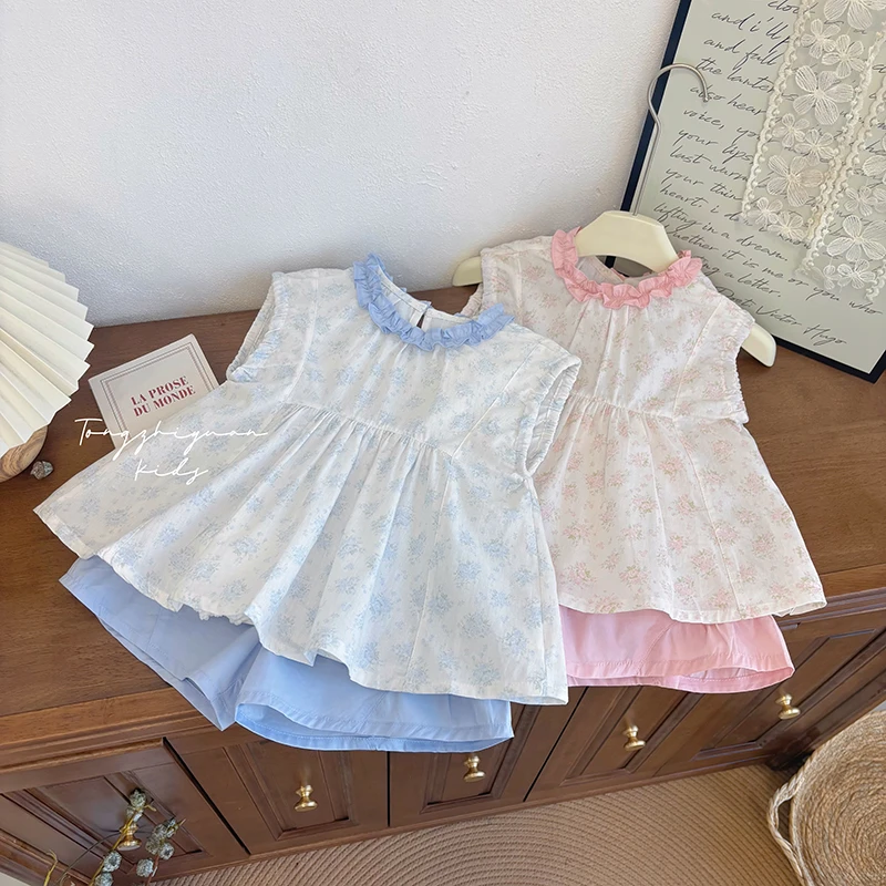 女童夏季新款时尚洋气两色碎花套装女宝宝时尚童装夏季套装纯棉潮