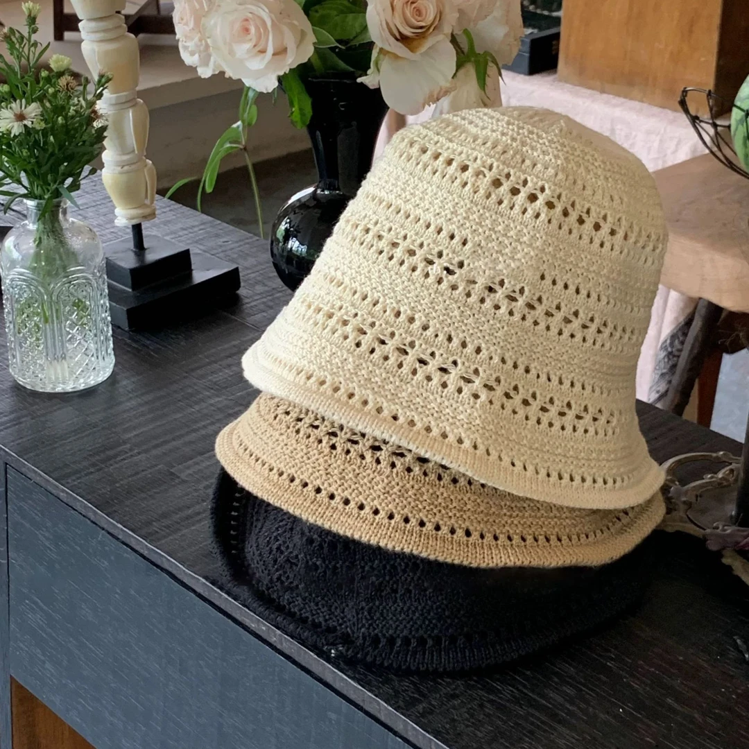 夏季时尚镂空编织水桶帽户外显脸小宽檐针织盆帽休闲百搭SugarBox