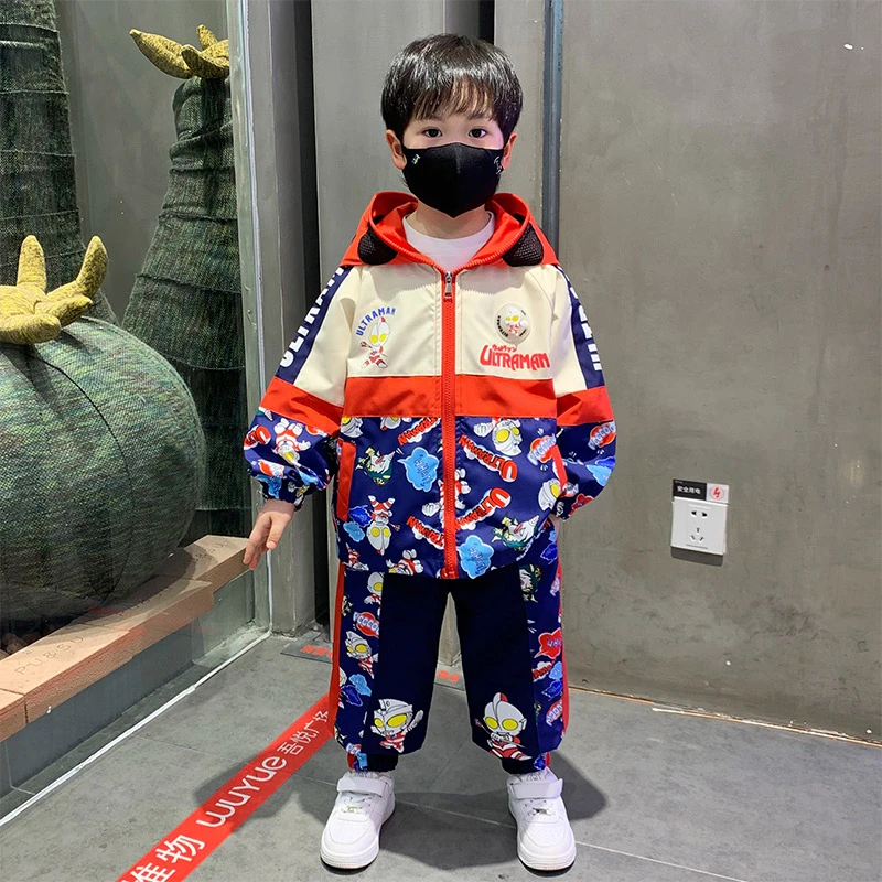 奥特曼衣服男童套装春装2025新款儿童酷帅气宝宝拼色冲锋衣两件套