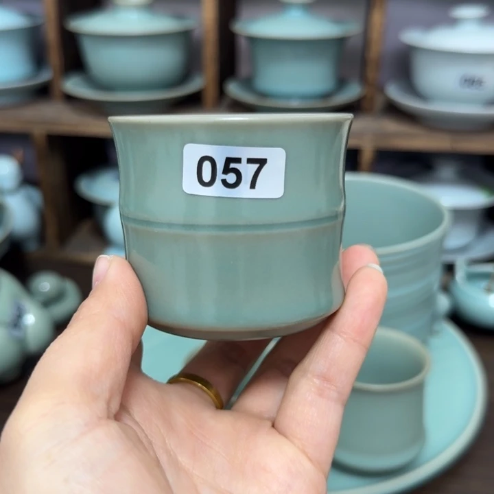 青绿竹节杯057瓷