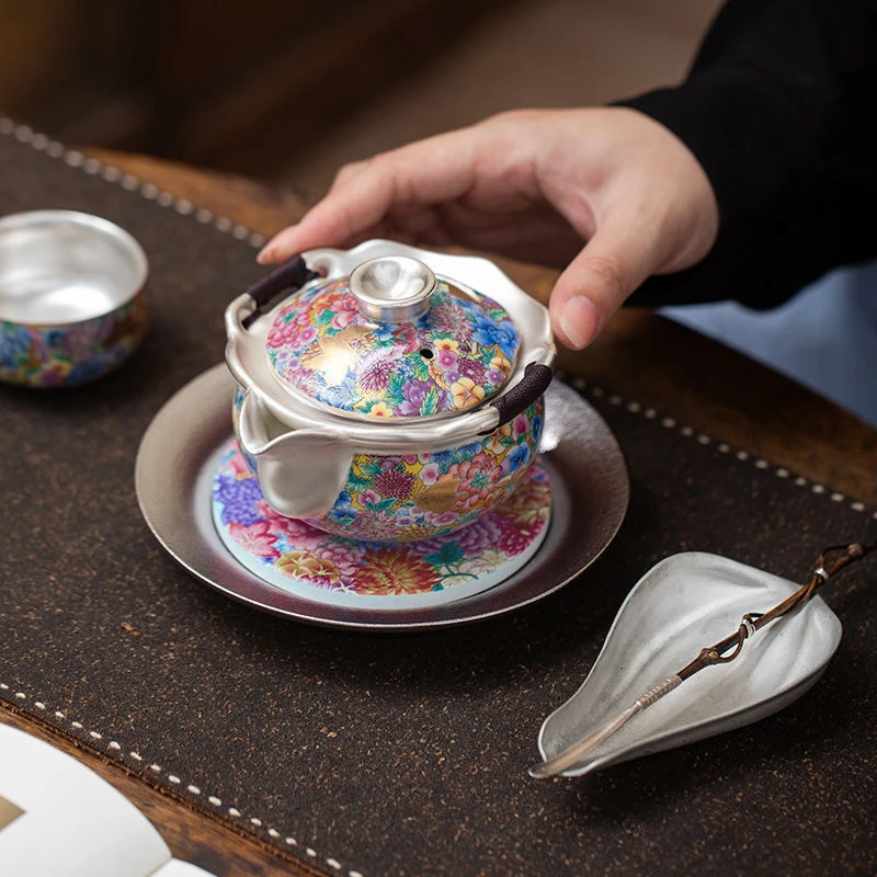 万花珐琅彩手抓银壶宝瓶银壶