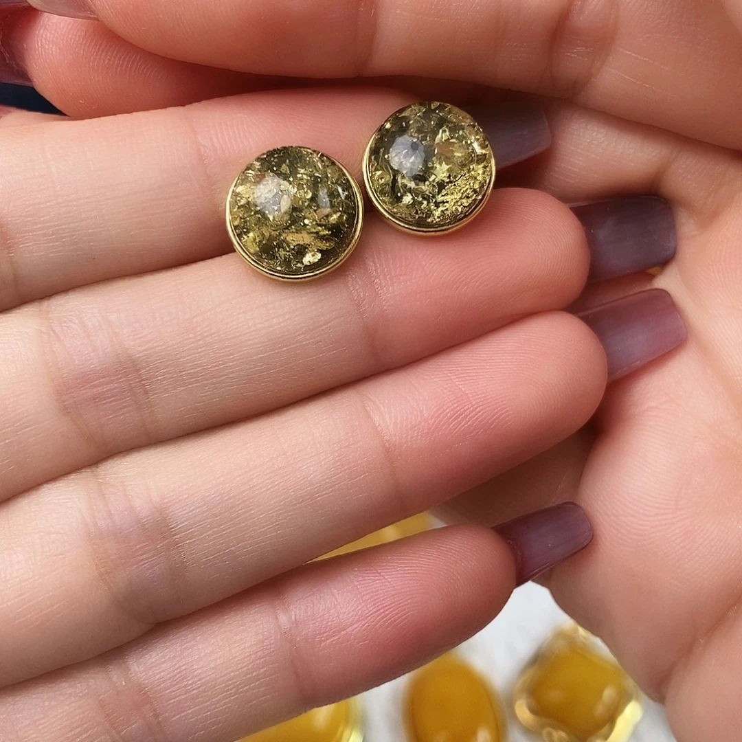 绿珀银S925镀金镶嵌耳饰