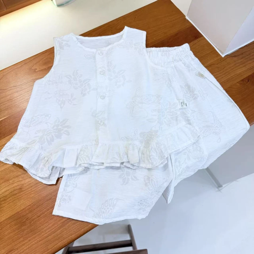 【金樱桃Golden cherry】小童白色四粒扣时尚百搭套装QDD906