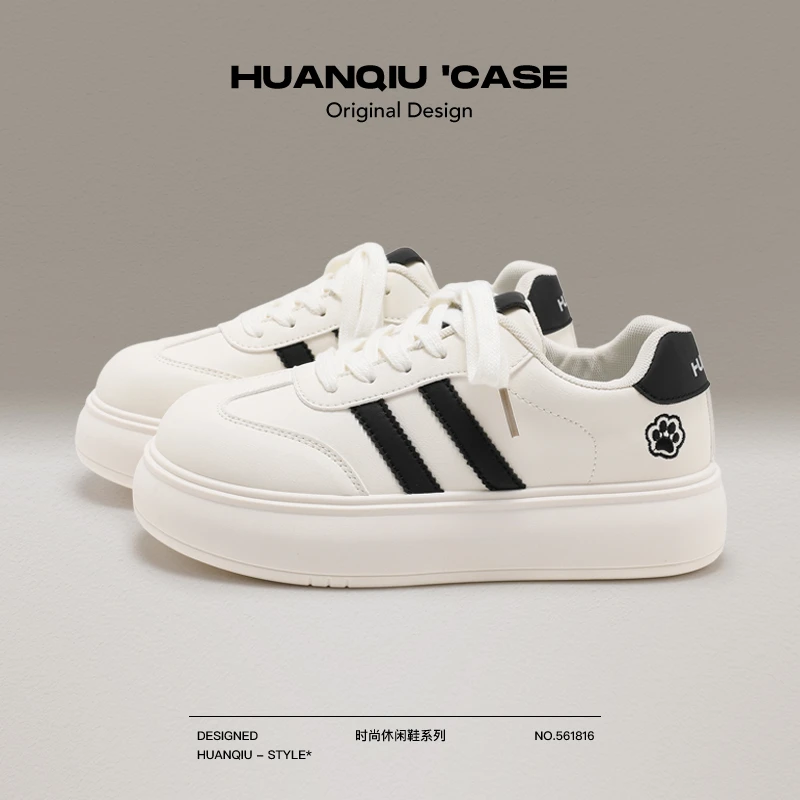 环球厚底板鞋女秋季2025新款百搭小众学生校园风增高鞋休闲小白鞋