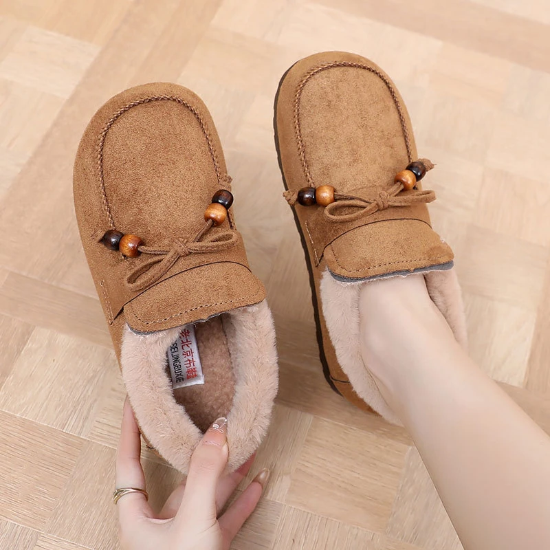加绒勃肯棉鞋女2025秋冬新款舒适保暖懒人一脚蹬豆豆鞋乐福毛毛鞋
